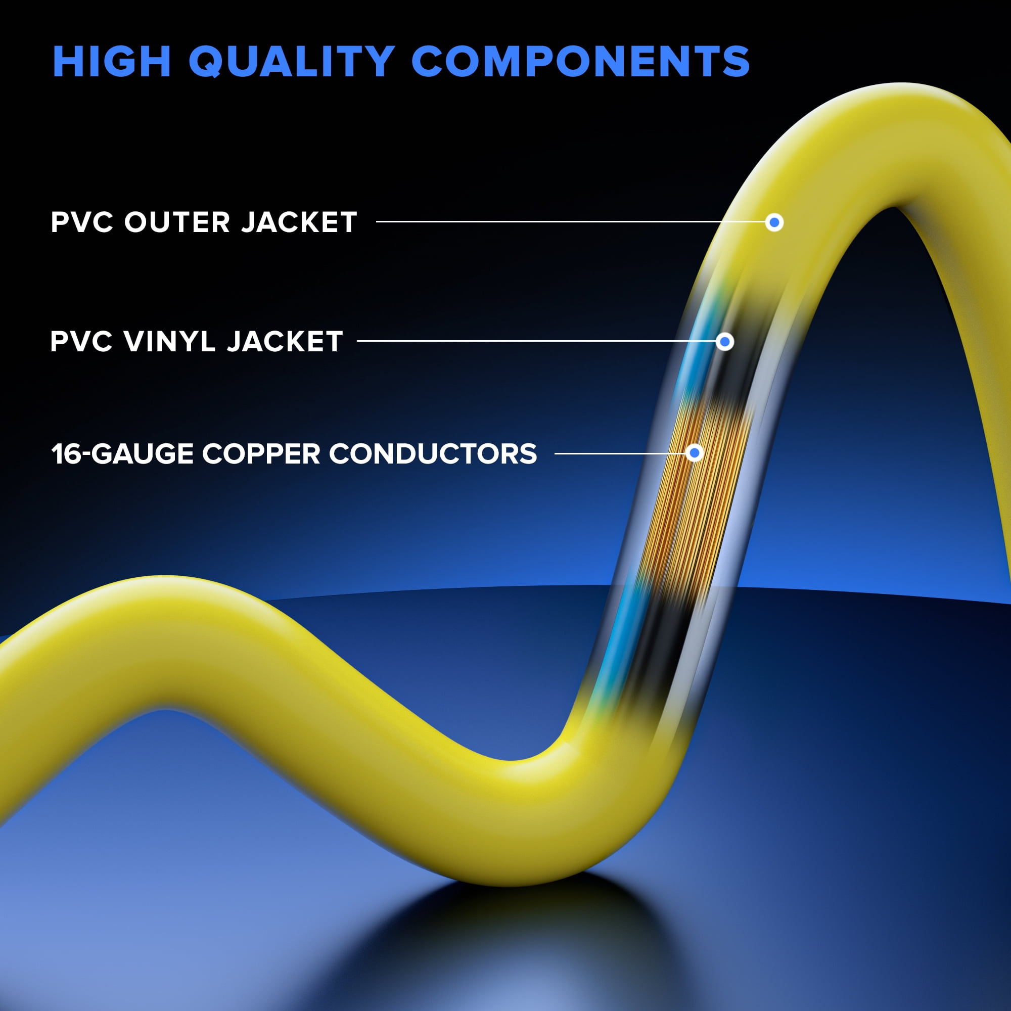 Extension Cord with Lighted Power Indicator l 30 Feet l (Yellow) 16 Gauge, SJTW, Heavy Duty Extension Cord