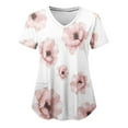 thumbnail image 3 of JUNWELL Sarraus pour Femmes Hauts de Sarrau Amples pour Femmes Été Infirmière Manches Courtes Col en V Tenue de Travail Chemise d'Uniforme de Travail à Imprimé Floral Blouse Médicale avec Poches, 3 of 3