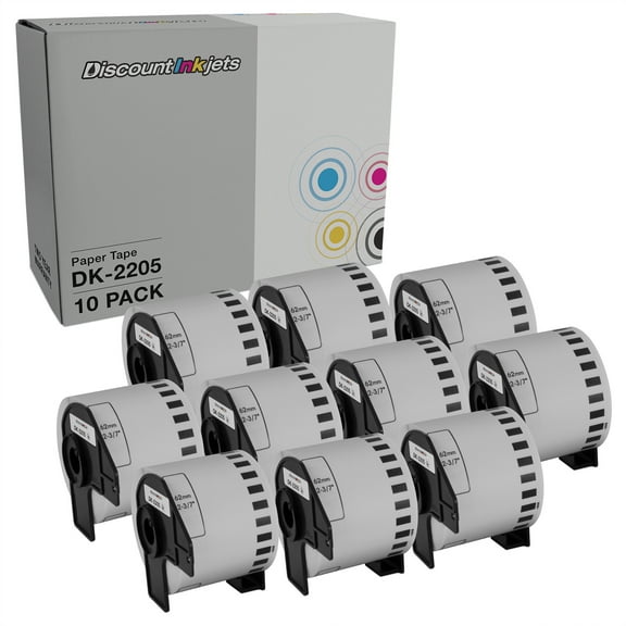 DI White Paper Tape for Brother DK-2205 (10pk) 2.4 in x 100 ft In P-Touch Compatible with P-Touch QL Label Maker: 1050, 1050N, 1060N, 500, 550, 570, 570VM, 580