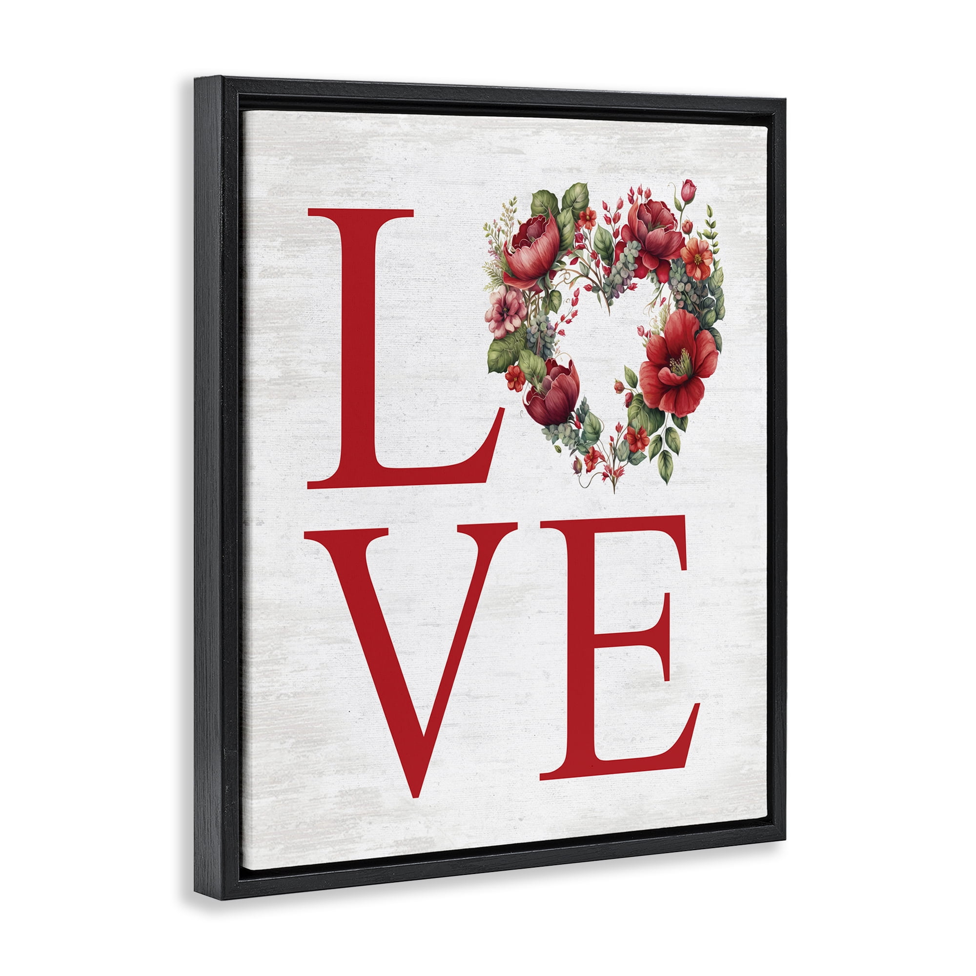 Stupell Industries Love with Heart Wreath Botanical & Floral Painting Black Floater Framed Canvas Art Print Wall Art, 25 x 31