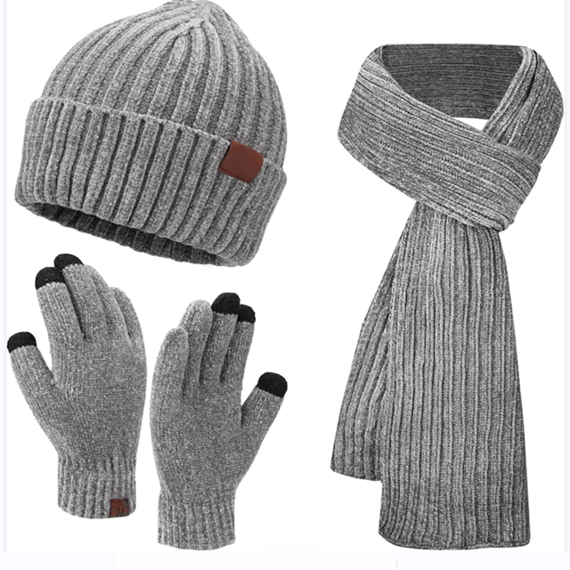 Bufanda larga de las mujeres del sombrero del cráneo del guante de la pantalla táctil de la bufanda larga del sombrero caliente que hace punto del invierno de las mujeres
