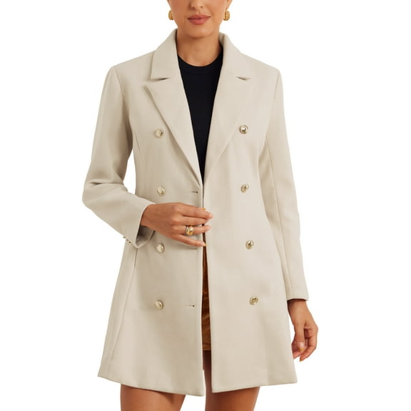 MODA NOVA Winter Overcoat for Juniors Notch Lapel Double Breasted Coats M Beige