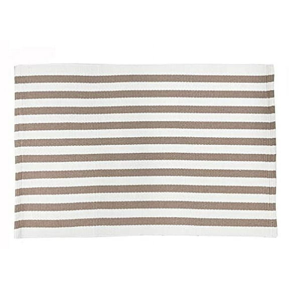 Fennco Styles Woven Classic Striped Area Rug 24"W x 36"L - Coffee Cotton Blend Carpet Indoor Outdoor Floor Mat for Living Room, Entryway, Bedroom and Floor Décor