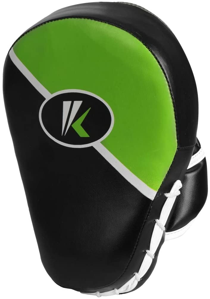 Kruzak Two-Tone Focus Mitts and Boxing Gloves Set for Kickboxing and Muay Thai MMA Training| Focus Pads + Training Gloves | Fitness Kit for Martial Arts and Karate (Black/Green, 12 oz)