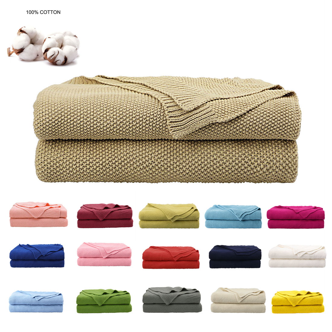 Cotton Throw Blanket Moss Stitch Solid Soft Sofa Couch Bed Decorative ...