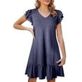 thumbnail image 2 of Tshirt Dress Women Summer Short Ruffle Sleeve V Neck Loose Fit Ruffle Hem Mini Dresses T Shirt Dresses for Women, 2 of 5