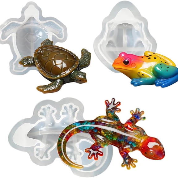 ACDANC 3Pcs 3D Lifelike Animal Resin Molds - Turtle, Frog, Lizard Silicone Molds for Epoxy Resin Casting, Diy Craft & Home Decor Animal Silicone Molds
