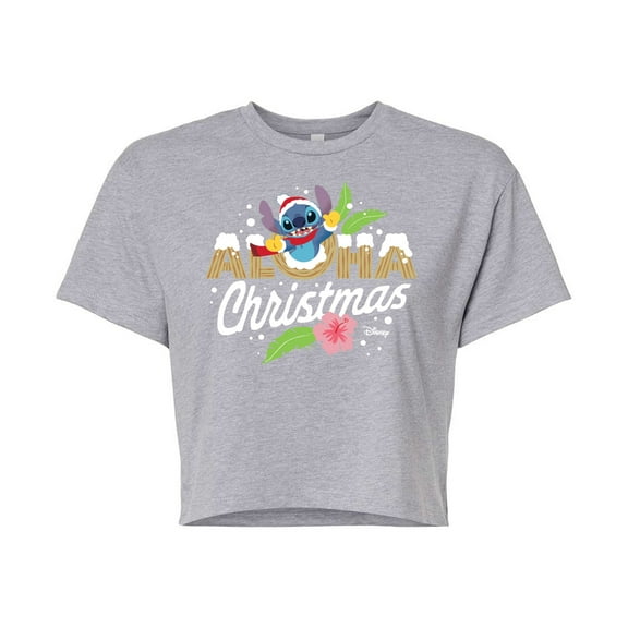 Lilo & Stitch - Aloha Christmas - Juniors Cropped Cotton Blend T-Shirt