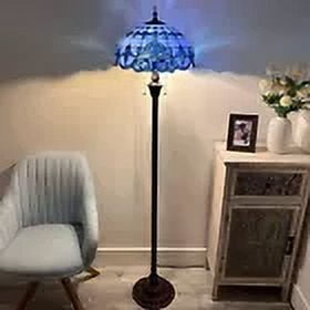 Tiffany Floor Lamp Blue Stained Glass Baroque Style Lavender Metal Base LED Bulbs Included for Living Room Bedroom 16"D*16"W*64"H