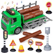 UQN Log Truck Toys for Boys Age 4-7, Inertia Tow Truck Toy, Truck And Trailer Toys for Boys, Lights and Sounds,Log Tractor Kids Toy Truck, Christmas Birthday Gift for Boys/Toddlers 3 4 5 6 7 8