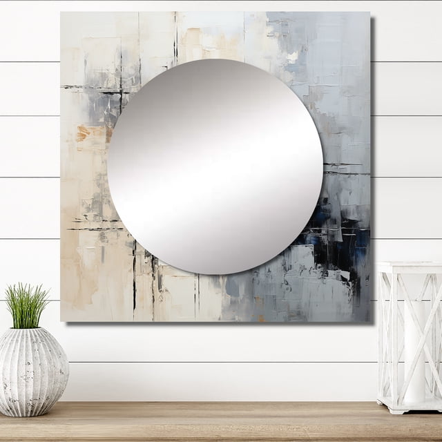 Designart "Winter'S Simplicity I" Winter Landscape Square Mirror Wall Decor Traditional - Large Grey Square Bathroom Mirror - Square Printed Wall Mirror Art