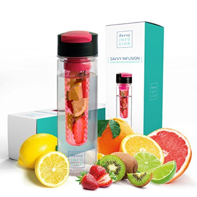 Great Gifts for Women Includes Bonus Infused Water Recipe eBook 24 Ounce Savvy Infusion Flip Top Fruit Infuser Water Bottle Unique Leak Proof Lid