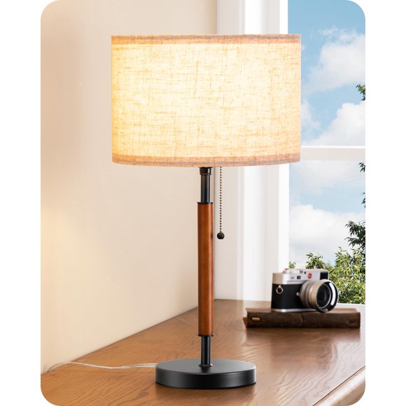 Lámpara de Mesa EDISHINE Estilo Mid Century con Cadena de Tirar 55 cm