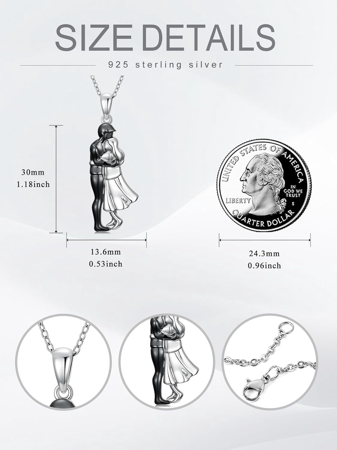 Hug Couple Necklace 925 Sterling Silver Man and Woman Couple Hugging Pendant Necklace Anniversary Valentines day Jewelry Gifts for Women Wife Friend Him and Her