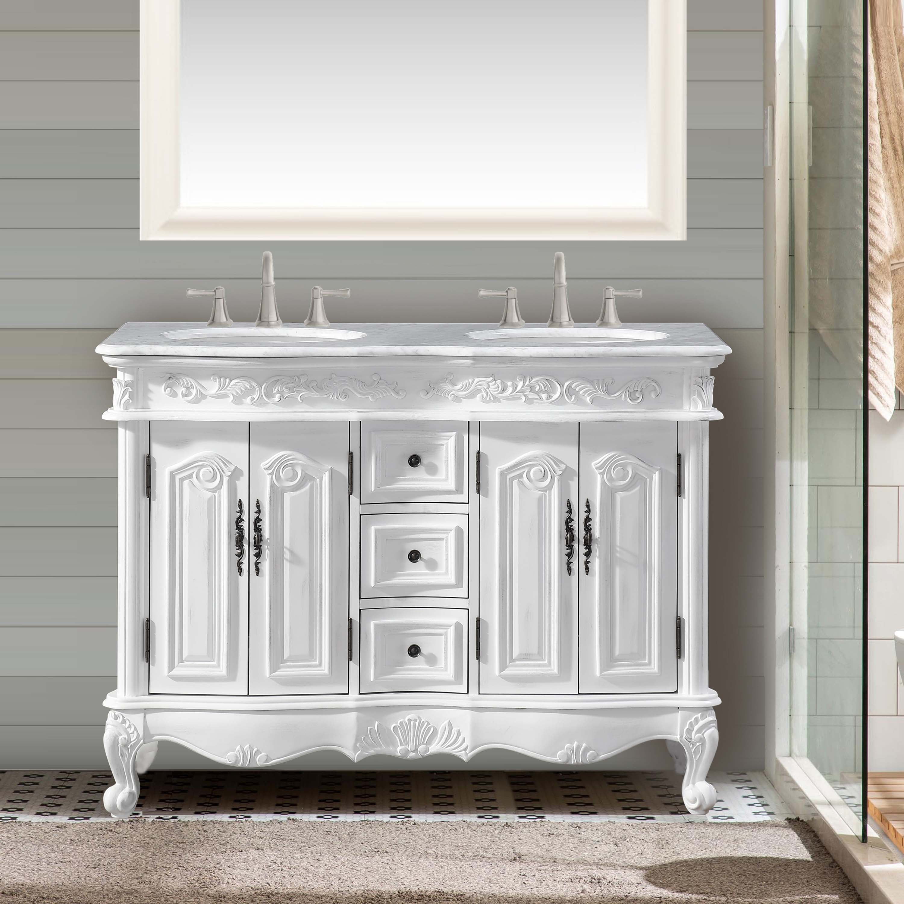 Buy 48 Carrara White Marble Top Bathroom Vanity Double Sink Antique