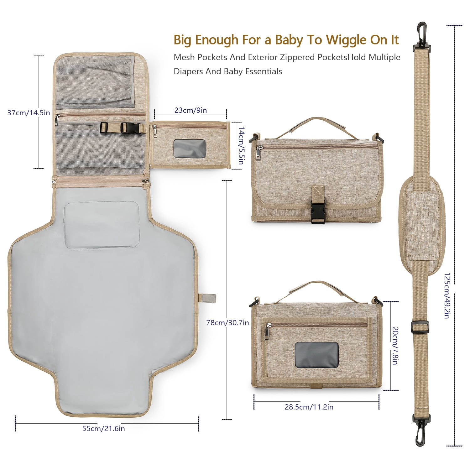 SPEKSEE Portable Diaper Changing Pad - Outdoor Travel Foldable Waterproof Diaper Bag with Shoulder Strap and Wet Wipes Pocket