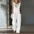 thumbnail image 2 of CHGBMOK Casual Summer Dressy for Women Ruffle Sleeveless Linen Jumpsuits with Pockets Wide Leg Pants, 2 of 7