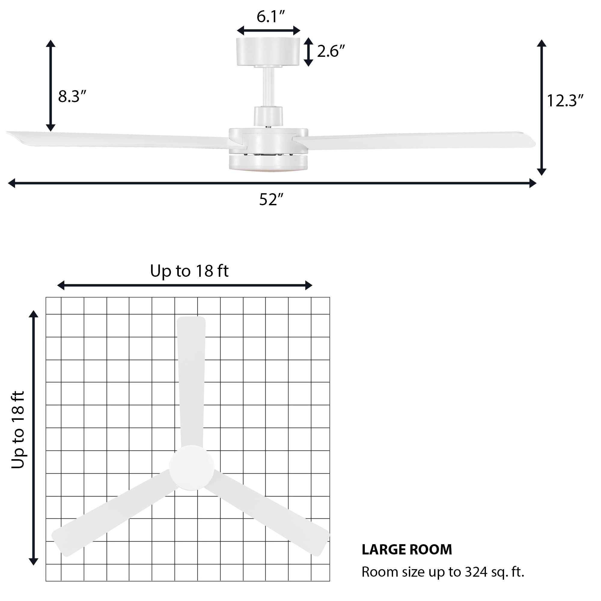 Mainstays 52 in Matte White Indoor/Outdoor Downrod Ceiling Fan with Light Kit and Remote Control