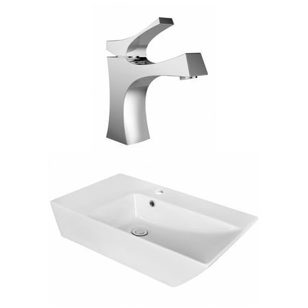 Rectangle Single Hole - 25.5-in. W Above Counter White Vessel Set For 1 Hole Center Faucet - Faucet Included