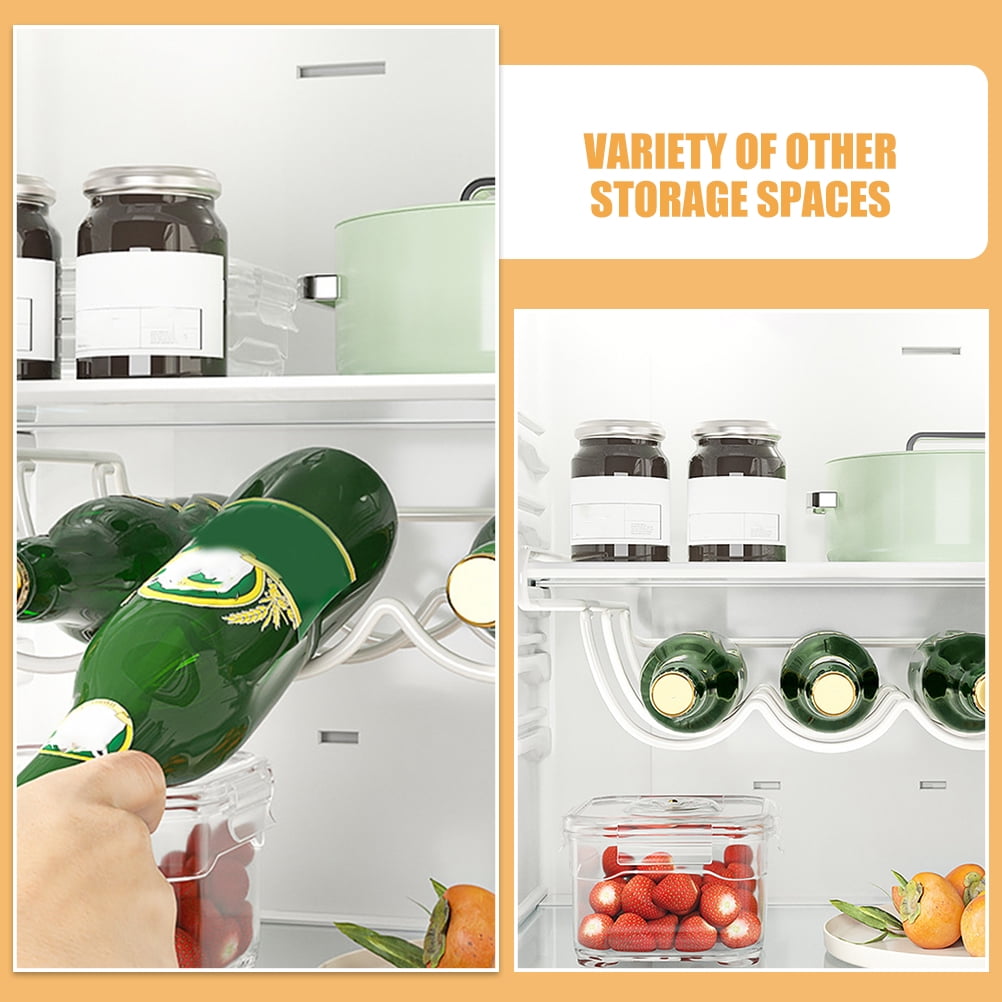 LOLIPPYY White Iron Wine Bottle Holder for Refrigerator Shelf, Under Shelf Organizer for Fridge Storage and Space Saving