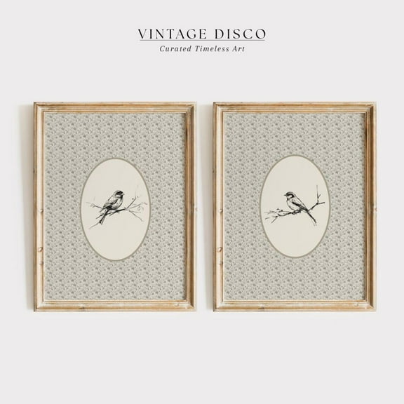 Luvia Vintage Bird Sketch Set Of 2 Neutral French Country Decor, Cottagecore Bird Print, Nancy Meyers Farmhouse Gallery Wall, Modern Wall Decor Set 2 Prints 8x12 UNFRAMED