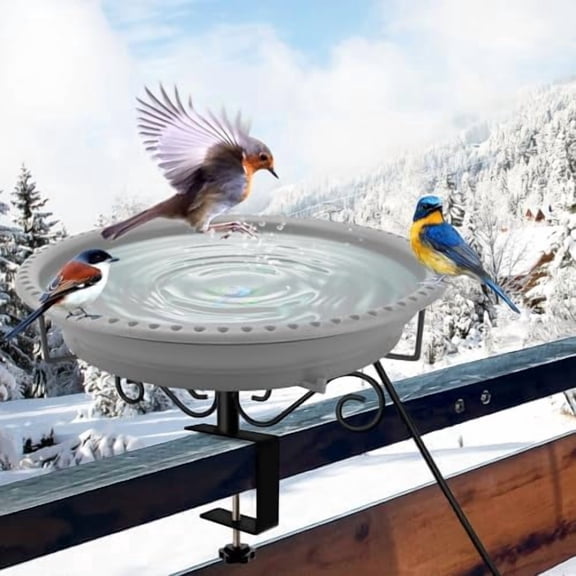 Heated Bird Bath for Deck Railing, 100W Thermostatically Controlled Heated Bird Baths for Outdoors Bird Bath Heater, Heated Bird Bath for Outside Winter Garden Patio Yard(Gray)