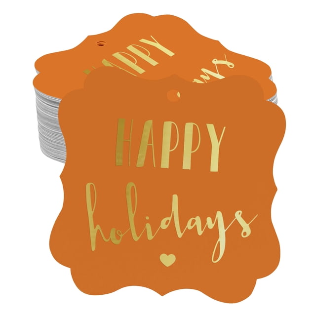Inkdotpot Real Gold Foil Happy Holiday Tags Favor Bracket Shape Hang Pack Of 100 Paper Tags