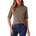 thumbnail image 2 of CAMISETA DE MEDIA MANGA INSPIRE CHIC PARA MUJERES, TOP DE CUELLO TURCO, BLUSAS CASUAL, SÓLIDAS, ELÁSTICAS, SUAVES, TOPS DE LONGITUD DE CODO XS CAMEL, 2 of 6