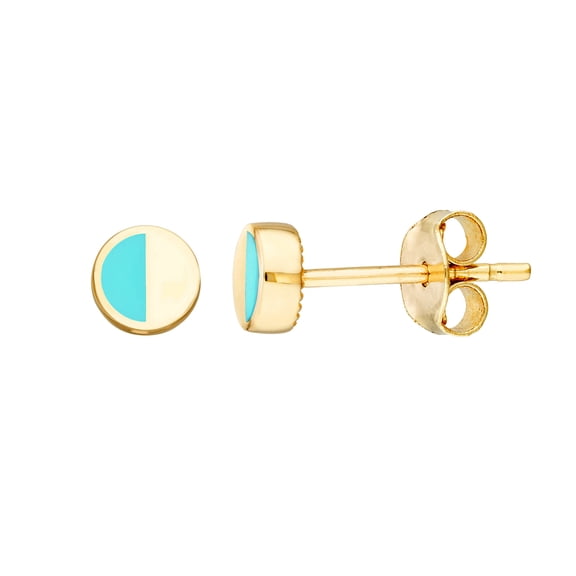 14k Yellow Gold 5mm Round Stud Earrings With Light Blue-enamel Stud Earring for Women
