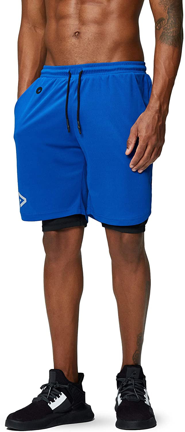 Pinkbomb Men's 2 in 1 Running Shorts Gym Workout Quick Dry Mens Shorts with Phone Pocket 