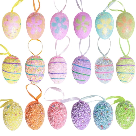 6-Pack Easter Eggs Ornaments 2.36inch Colorful Pearl Sequin Foam Easter Egg For DIY Crafts - Glitter Hanging Ornaments For Wreaths Garland Tree Spring Home Party Decorations Easter Gift