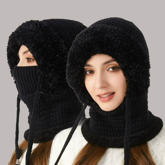 3-in-1 Women’s Winter Beanie Hat with Knit Scarf and Face Mask, Windproof Snow Ski Mask Set, Adjustable Warm Knitted Balaclava for Outdoor Activities, Hiking, Skiing, Commuting winter hats for women