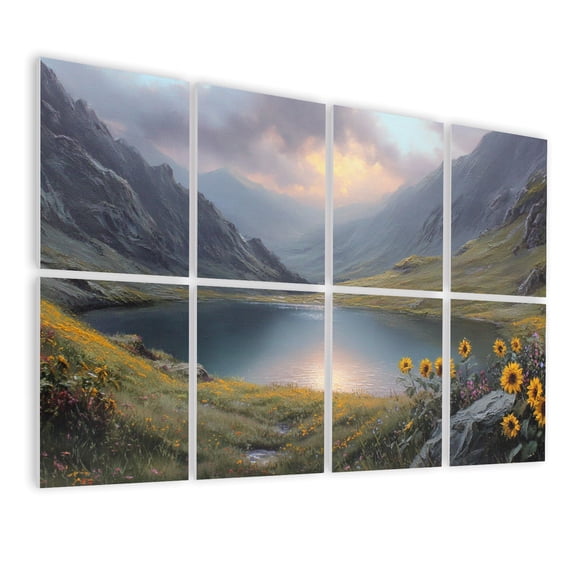 8 Pack Art Acoustic Panels Sound Absorbing Sunset Mountain Nature Pictures Lake Scenery Painting Landscape Decorative Soundproof Wall Panels Self Adhesive for Nursery Game Room Bedroom 48"x32"