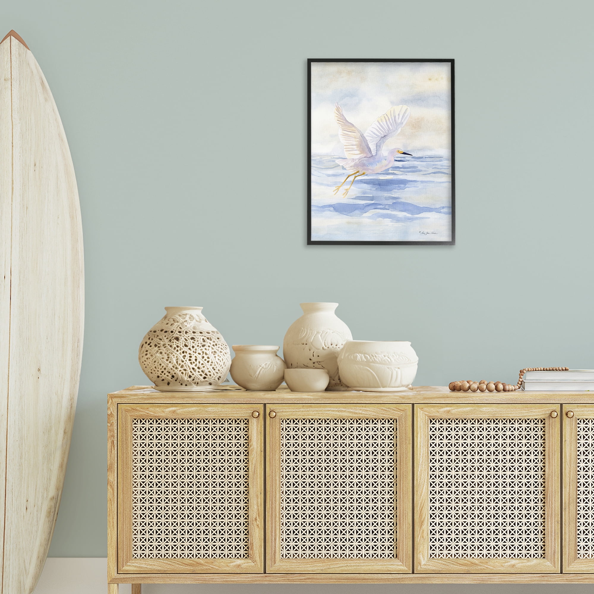 Stupell Industries Swan Flying Over Water Landscape Painting Black Framed Art Print Wall Art, 24 x 30