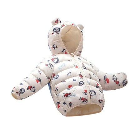 

Zlekejiko Toddler Kids Baby Boys Girls Winter Warm Jacket Outerwear Cartoon Letter Bear Ears Coats Hooded Padded Outwear