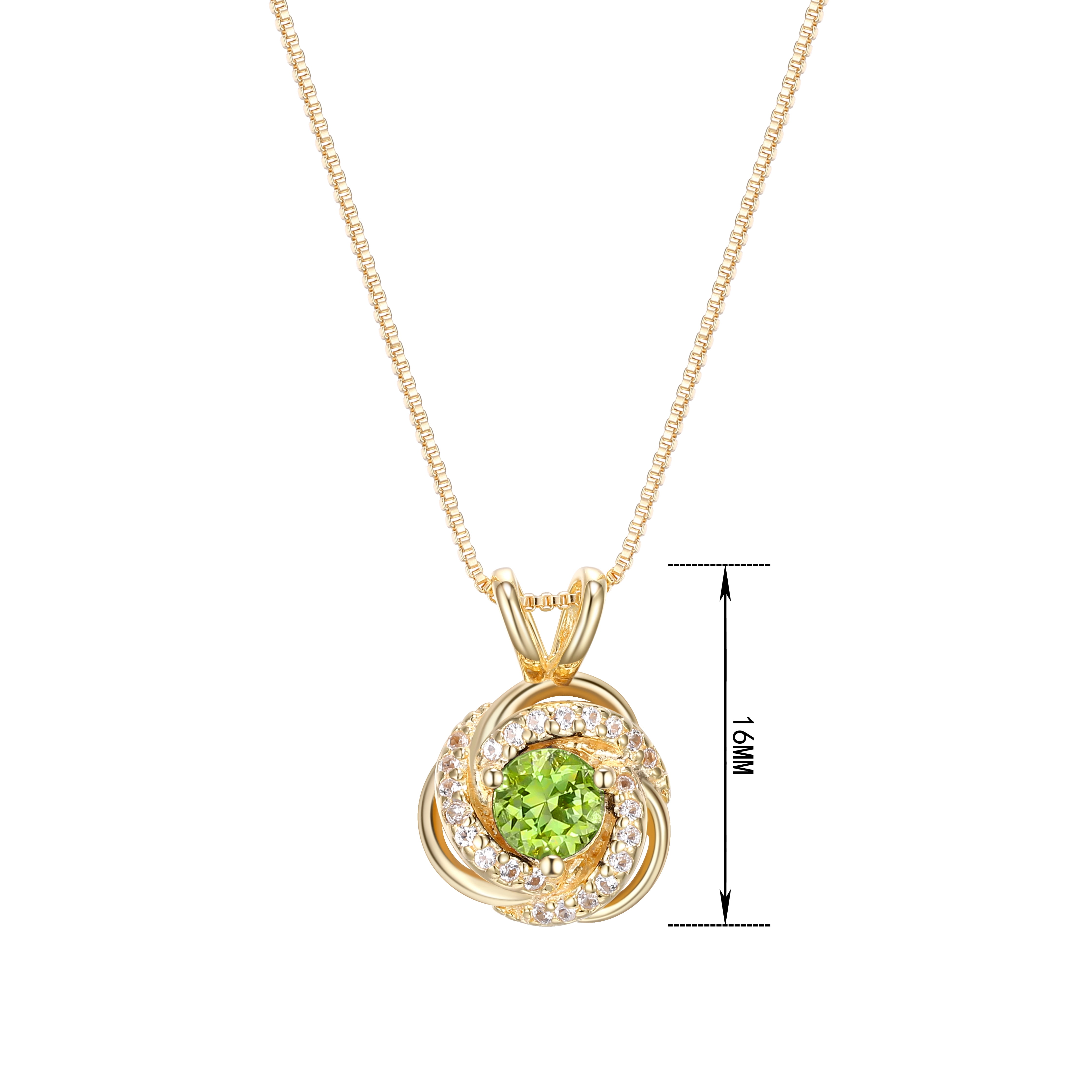18K Yellow Gold Plated Sterling Silver Genuine Peridot August Birthstone Love Knot Pendant Necklace for Women Gift for Her