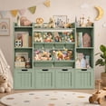 thumbnail image 5 of Hiphuta 3-tier 55"in Large Kids Bookcase with Toy Storage Organizer, Wood Toy Organizer of 6 Boxes & 4 Removable Drawers, Green, 5 of 6