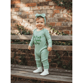 thumbnail image 6 of Spewahor Baby Girl 2Pcs Spring Outfits Long Sleeve Round Neck Shamrock Letter Print Jumpsuit with Headband Set, 6 of 9