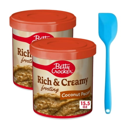Betty Crocker Gluten Free Rich & Creamy Coconut Pecan Frosting, 15.5 oz (2 pack) and 8in Silicone Spatula (Color Varies)