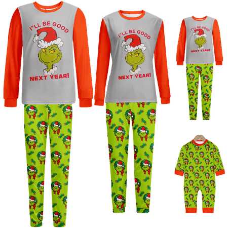 

Matching Family Christmas Pajamas Set Green Santa Cartoon Printed Baby-Kids-Adult-Pet Size 2 Pieces Top and Pants Bodysuits Xmas Pjs Set