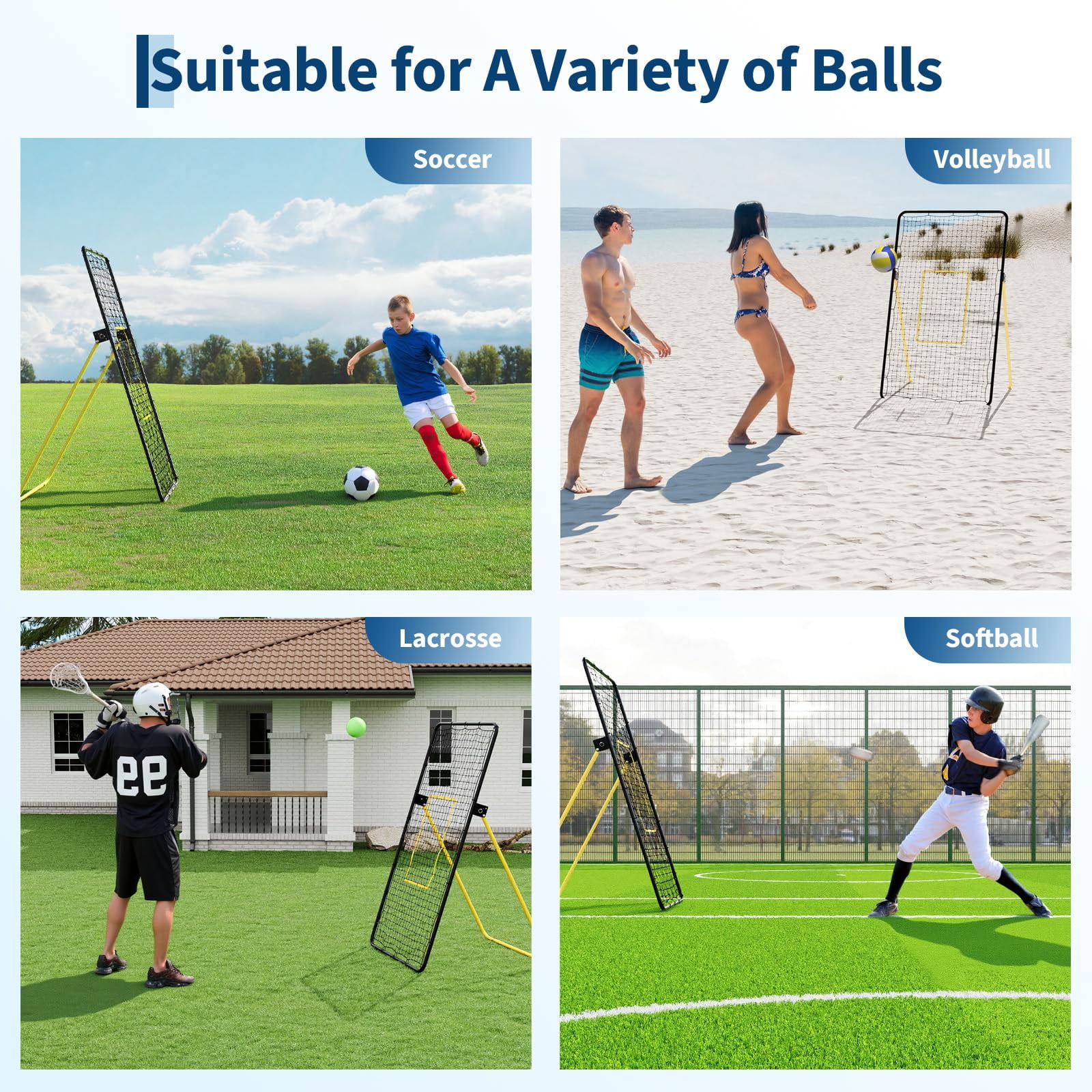 Volleyball Rebounder Net 7x4 Ft Adjustable Bounce Back Net for Volleyball Training, Multi-Angle, Easy Setup, Foldable, Includes Ground Stakes, Ideal for Home Gym & Outdoors