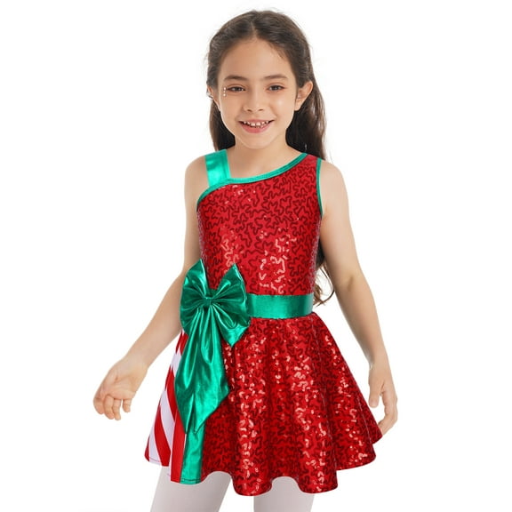 inhzoy Kids Girls Christmas Dance Costume Sequins Ballet Tutu Dance Leotard Dress A Red 4