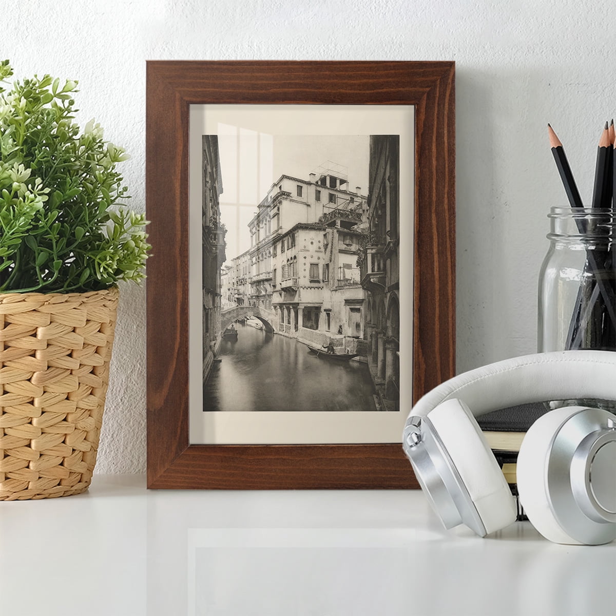 Vintage Views of Venice VI - Framed Print w/glass - Chestnut
