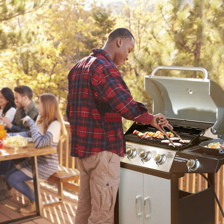 MASTER COOK 4 Burner Propane Gas Grill with Side Burner Outdoor Stainless Steel Barbecue Grill