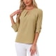 thumbnail image 1 of CURVOSPORT Camisa Elegante para Mujeres, Top de Oficina con Abertura Clave, Frente Plisado, Manga 3/4, Blusa de Chifón M Caqui, 1 of 6