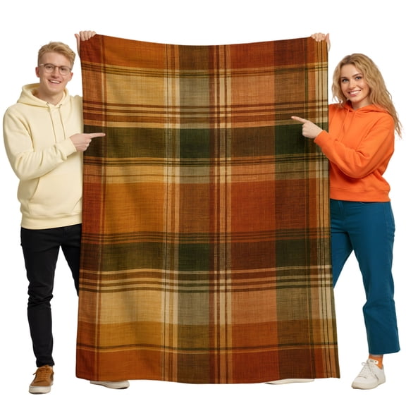 Flannel Throw Blanket for Couch Sofa Bed, Vintage Fall Brown Lattice Plaid Soft Cozy Warm Fuzzy Blanket 40x50in