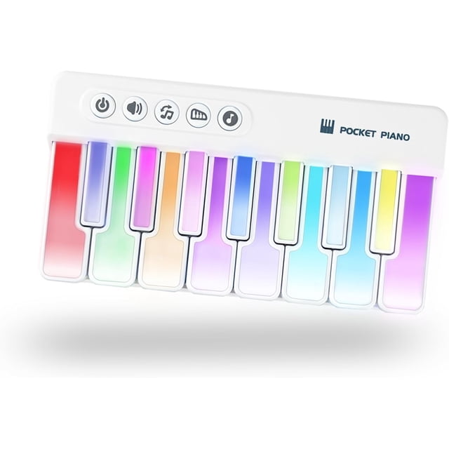 Mini Keyboard Piano Toy, Portable Light Up Pocket Piano for Toddlers Kids.,White