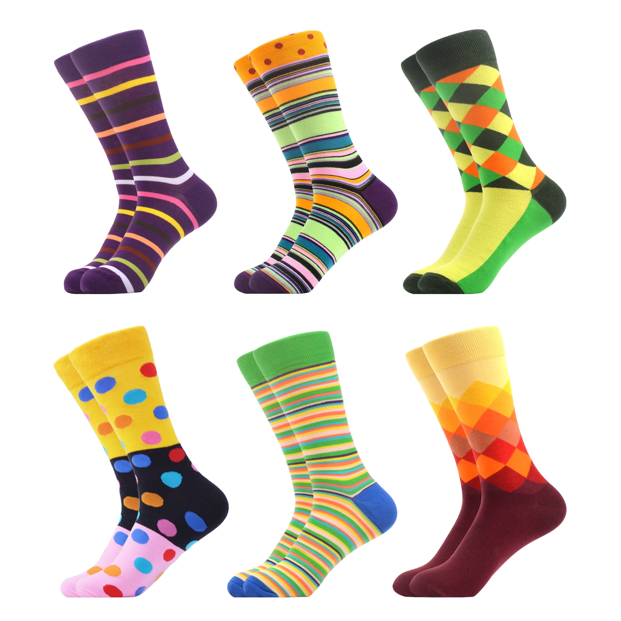 WeciBor Men Colorful Striped Combed Cotton Crew Socks Socks Size 10-13 ...