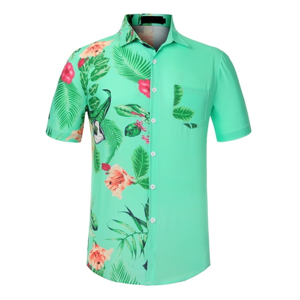 Lars Amadeus Camisa hawaiana para hombre manga corta patchwork de verano camisas de hojas florales tropicales Verde claro XXL Unique Bargains Camisas Walmart en linea