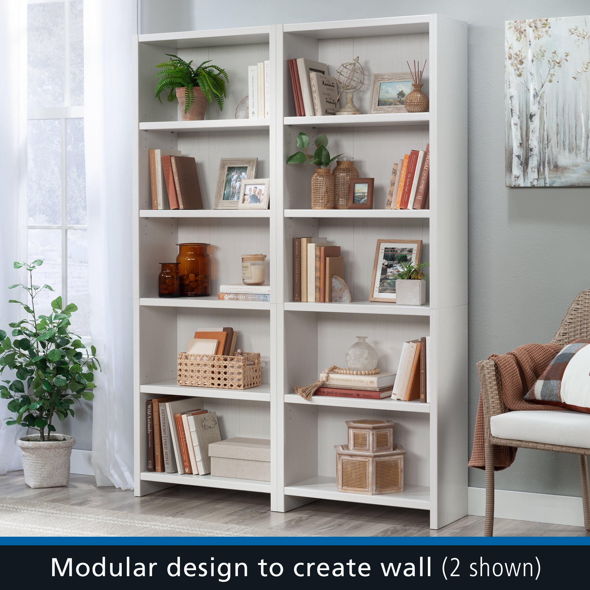Mainstays Westley 5 Shelf Bookcase, White Finish